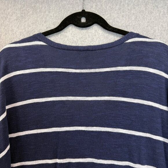 Eileen Fisher Womens Large Navy White Striped V-Neck Organic Linen Cotton Blouse - Picture 7 of 11